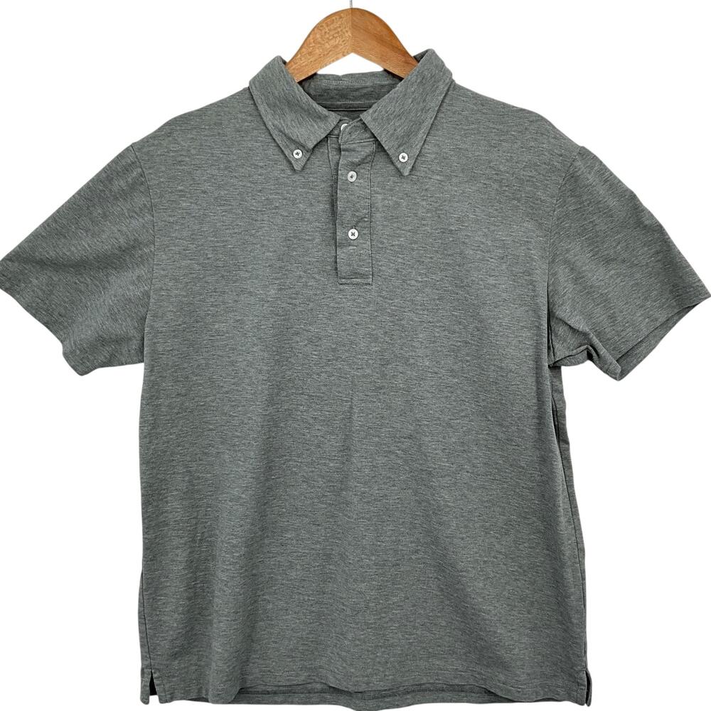 Spier & Mackay Polo Shirt Mens Large Gray Pique Short Sleeve Button Collar Golf - Picture 1 of 11